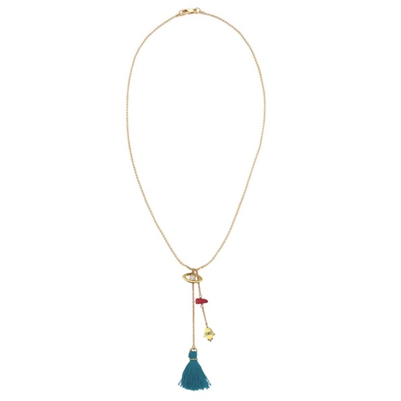 DOLCE VETRA • Evil Eye Turquoise Tassel Fringe Necklace - Picture 3 of 4